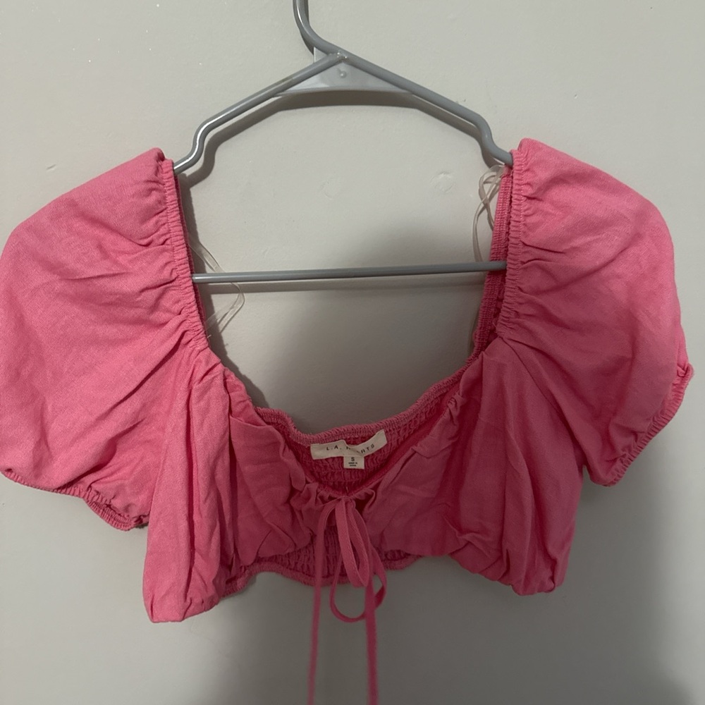 PacSun Pink Puff Sleeve Crop Blouse
